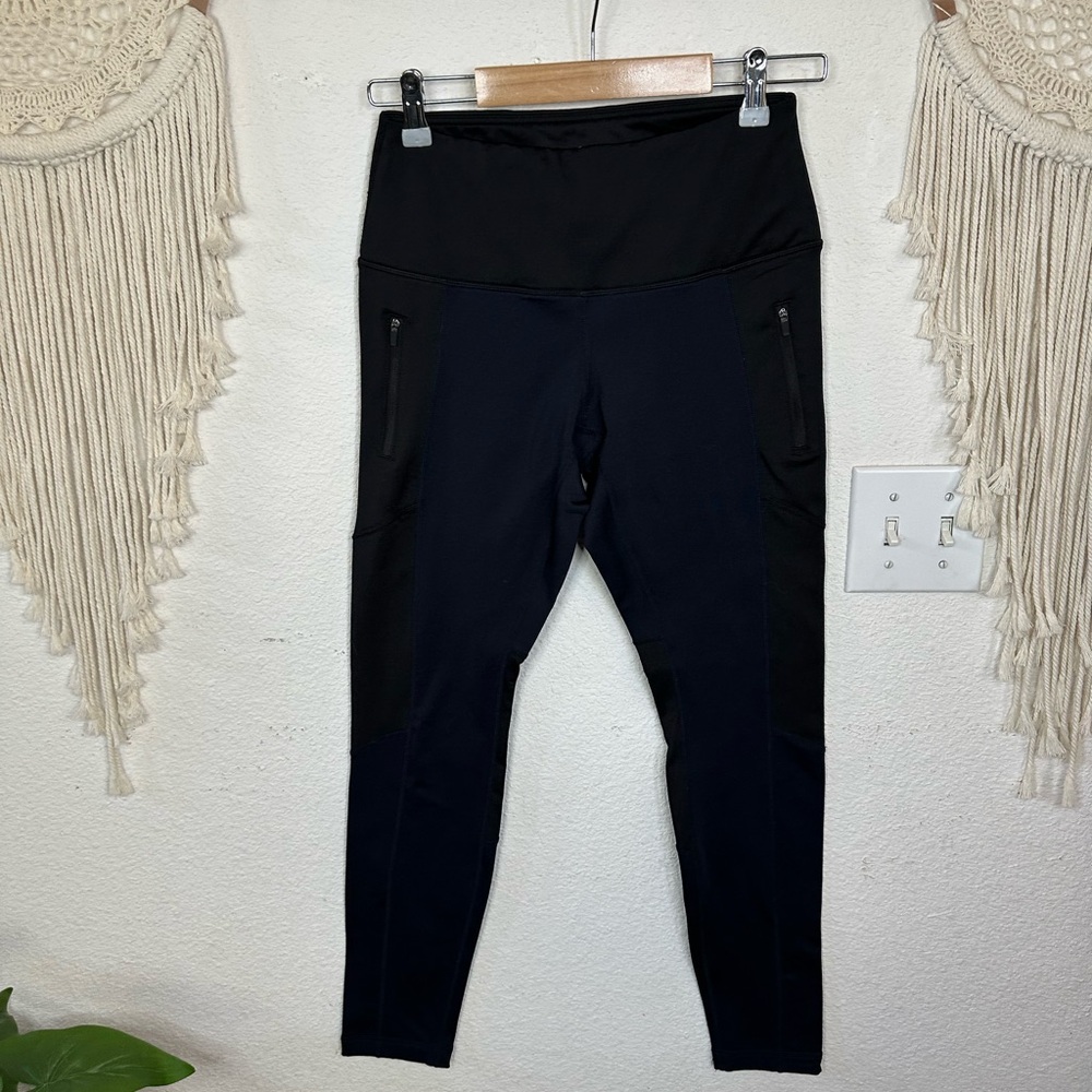 90 degree blue and black athletic leggings small